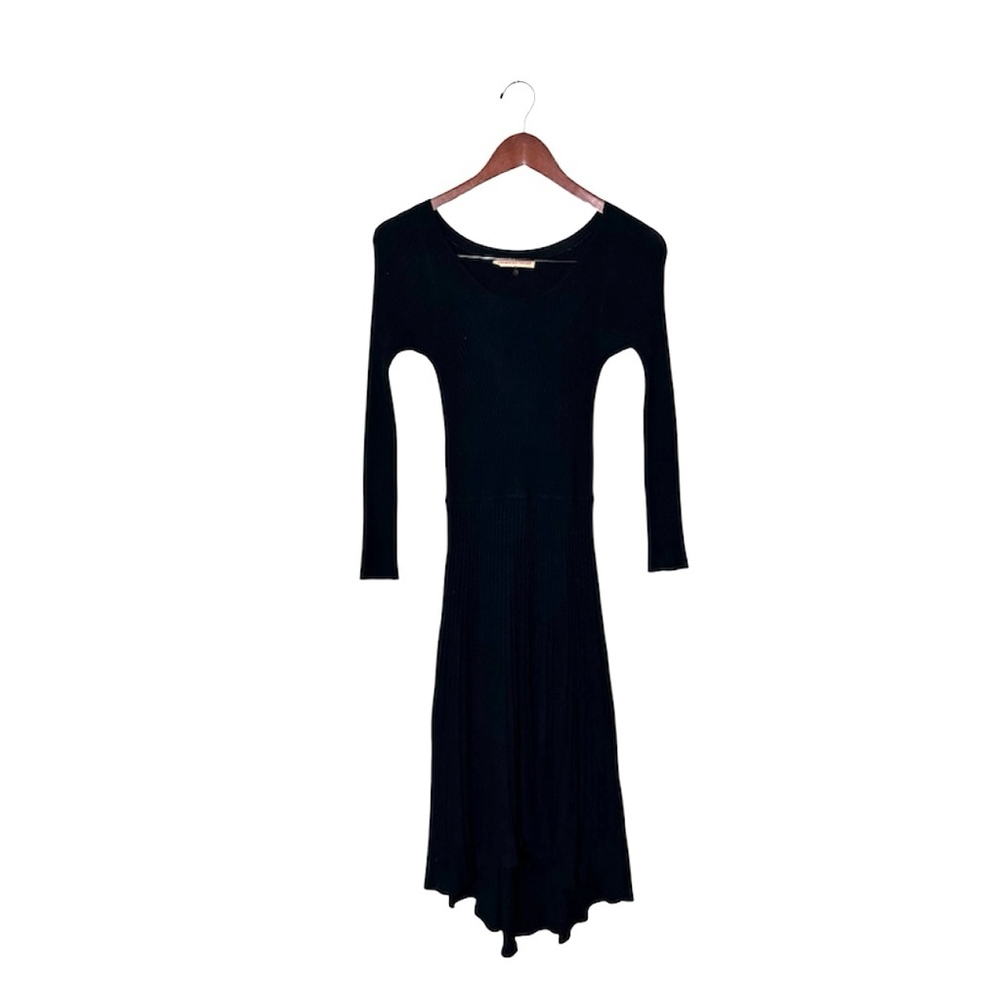 Rebecca Taylor Long Sleeve Pleated Knit midi Dress Black small